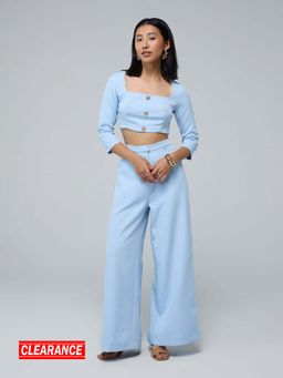 Twenty Dresses by Nykaa Fashion - Light Blue Square Neck High Waist Co-Ord (Set of 2)