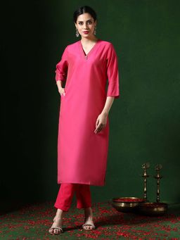 Jaipur Kurti - Women Pink Solid Kurta