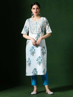 Jaipur Kurti - Women White Floral Kurta