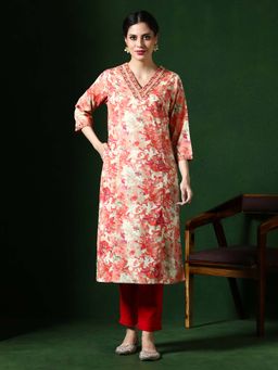 Jaipur Kurti - Women Red Floral Kurta