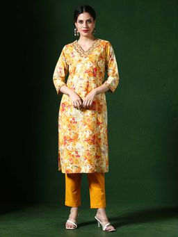 Jaipur Kurti - Women Yellow Floral Kurta