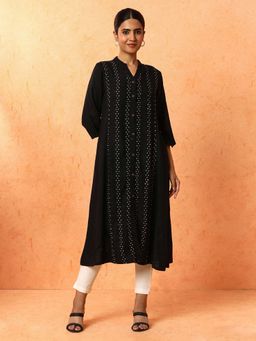 Jaipur Kurti - Women Black Embroidered Kurta