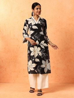 Jaipur Kurti - Women Black Floral Kurta