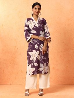 Jaipur Kurti - Women Purple Floral Kurta