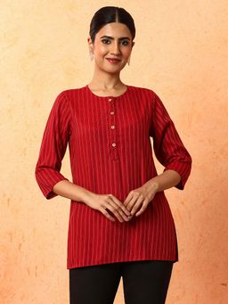 Jaipur Kurti - Women Maroon Stripes Kurta