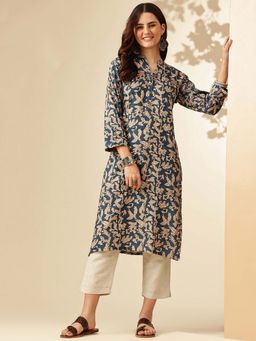 Jaipur Kurti - Women Navy Blue Printed Kurta