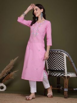 Rama's - Women Pink Embroidered Kurta