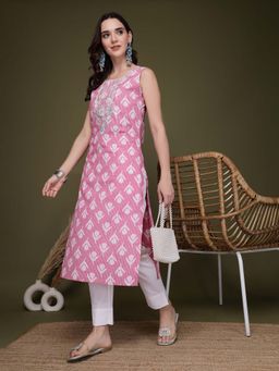 Rama's - Women Pink Embroidered Kurta