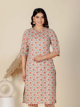 ARAMYA - Women Cream Floral Kurta