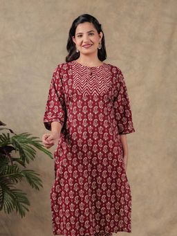 ARAMYA - Women Maroon Printed Kurta