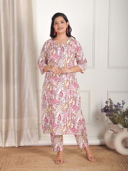 ARAMYA - Women Off White Printed Kurta with Pant (Set of 2)