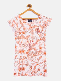 CRIMSOUNE CLUB - Girls White Printed Square Neck Dress