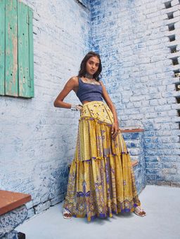 Bhanuni by Jyoti - Macoroon Yellow and Mauve Purple Maxi Skirt