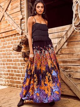 Bhanuni by Jyoti - Cobalt Violet and Tangerine Maxi Skirt