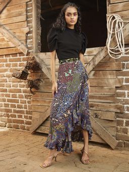 Bhanuni by Jyoti - Cobalt Violet Embroidered Maxi Skirt