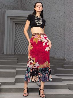 Bhanuni by Jyoti - Crimson Red and Sandcastle Midi Dress