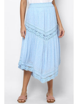 American Eagle - Women Blue Lace Tiered Midi Skirt