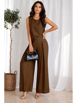 KOTTY - Women Brown Cotton Blend Top with Pant Co-Ord Set