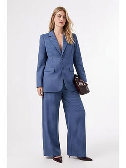 KOTTY - Women Blue Cotton Blend Blazer with Pant Co-Ord Set