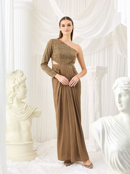 Miss Chase - Women Beige Velvet Dress