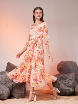 Miss Chase - Women Peach Chiffon Dress