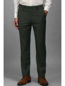 Louis Philippe - Men Green Slim Fit Check Flat Front Formal Trousers