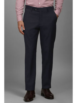 Louis Philippe - Men Navy Blue Slim Fit Check Flat Front Formal Trousers
