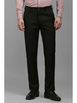 Louis Philippe - Men Black Slim Fit Textured Flat Front Formal Trousers