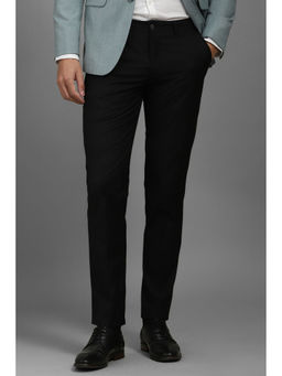 Louis Philippe - Men Black Super Slim Fit Solid Flat Front Formal Trousers