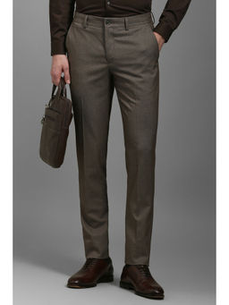 Louis Philippe - Men Brown Slim Tapered Fit Textured Flat Front Formal Trousers