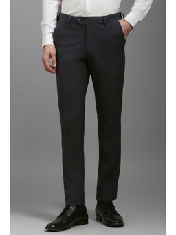 Louis Philippe - Men Grey Slim Tapered Fit Check Flat Front Formal Trousers