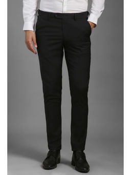 Louis Philippe - Men Black Slim Fit Textured Flat Front Formal Trousers