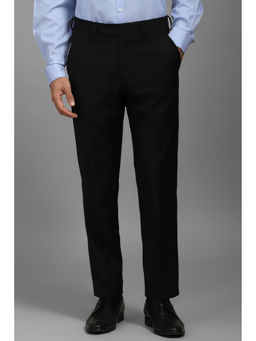 Louis Philippe - Men Black Slim Fit Solid Flat Front Formal Trousers