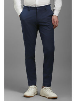 Louis Philippe - Men Navy Blue Slim Fit Solid Flat Front Casual Trousers