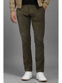 Louis Philippe - Men Olive Slim Tapered Fit Solid Flat Front Casual Trousers