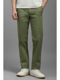 Louis Philippe - Men Olive Slim Tapered Fit Solid Flat Front Casual Trousers