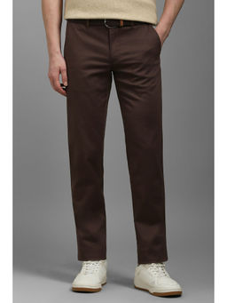 Louis Philippe - Men Brown Slim Tapered Fit Solid Flat Front Casual Trousers