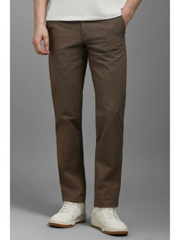 Louis Philippe - Men Brown Slim Tapered Fit Textured Flat Front Casual Trousers