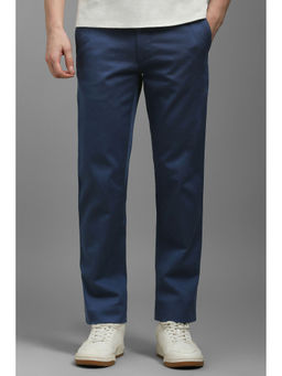 Louis Philippe - Men Navy Blue Slim Tapered Fit Textured Flat Front Casual Trousers