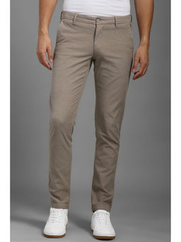 Louis Philippe - Men Grey Slim Tapered Fit Textured Flat Front Casual Trousers