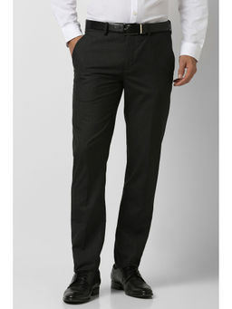 Peter England - Men Black Textured Slim Fit Trousers