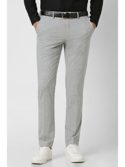 Van Heusen - Men Grey Textured Slim Fit Trousers