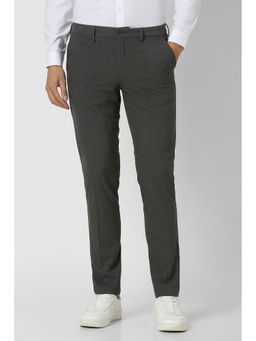 Van Heusen - Men Grey Textured Slim Fit Trousers