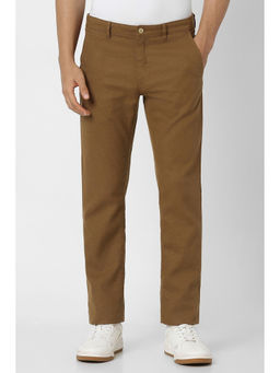 Van Heusen - Men Brown Textured Slim Fit Trousers