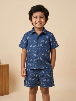 Cord Of Love - Unisex Blue Whale Print Premium Cotton Co-Ord Set