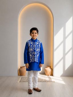 CHUCKLES AND CUDDLES - Boys Kurta and Churidar With Embroidered Nehru Jacket