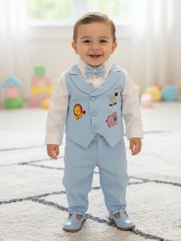 CHUCKLES AND CUDDLES - Boys Blue Jungle Patch Waistcoat With Shirt And Trousers