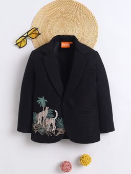 Mini Stitch - Cotton Woven Jungle Embriodered Blazer - Black