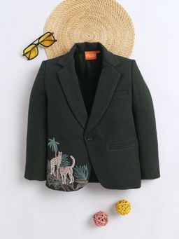 Mini Stitch - Cotton Woven Jungle Embriodered Blazer - Green