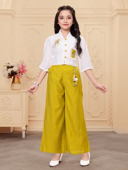 Mini Stitch - Rayon Woven Coconut Embriodery Palazzo Pant And Top-Mustard
